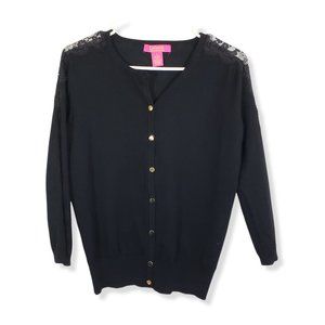 CATHERINE BY CATHERINE MALADRINO Small Black Cardigan, Lace, Button-Down Sweater
